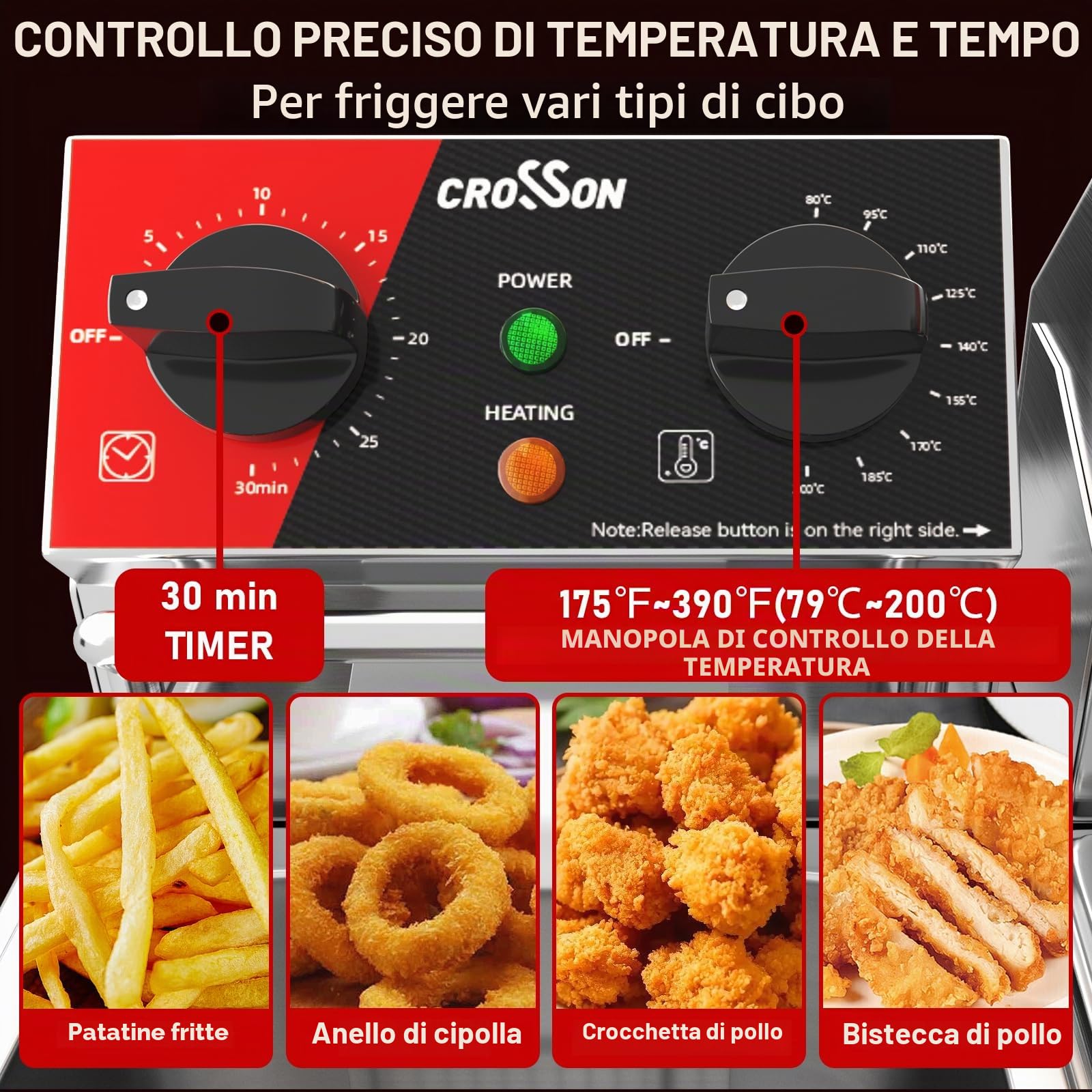 Friggitrice commerciale elettrica a doppio serbatoio CROSSON 8L con testa della friggitrice rotante, timer da 30 minitu, serbatoio dell'olio rimovibile