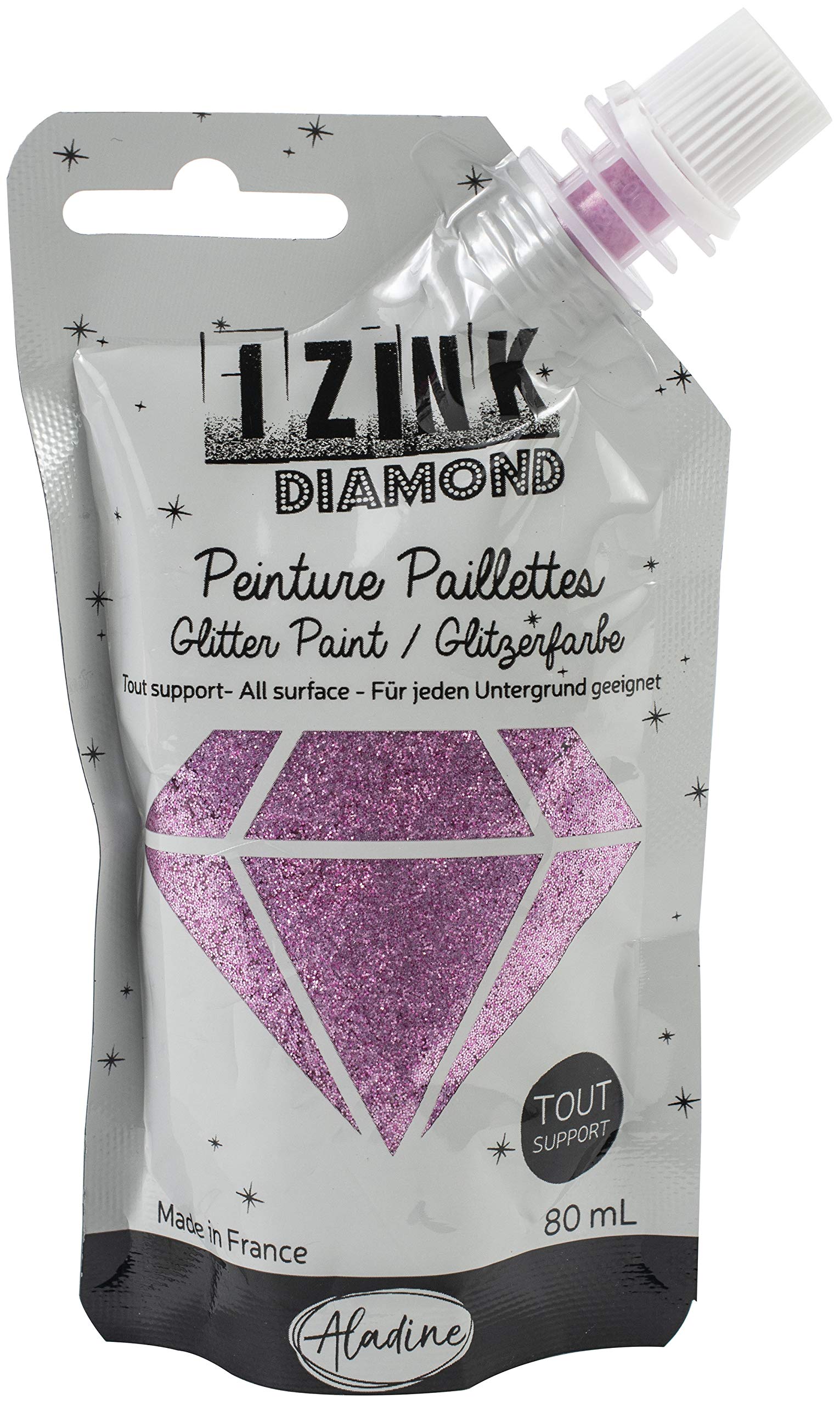 Aladine - Izink Diamond - Glitter Painting - Ultra Concentrated in Glitter - Decoration Any Support - DIY and Creative Leisure - Made in France - Soft Bottle 80 ml - Pastel Pink