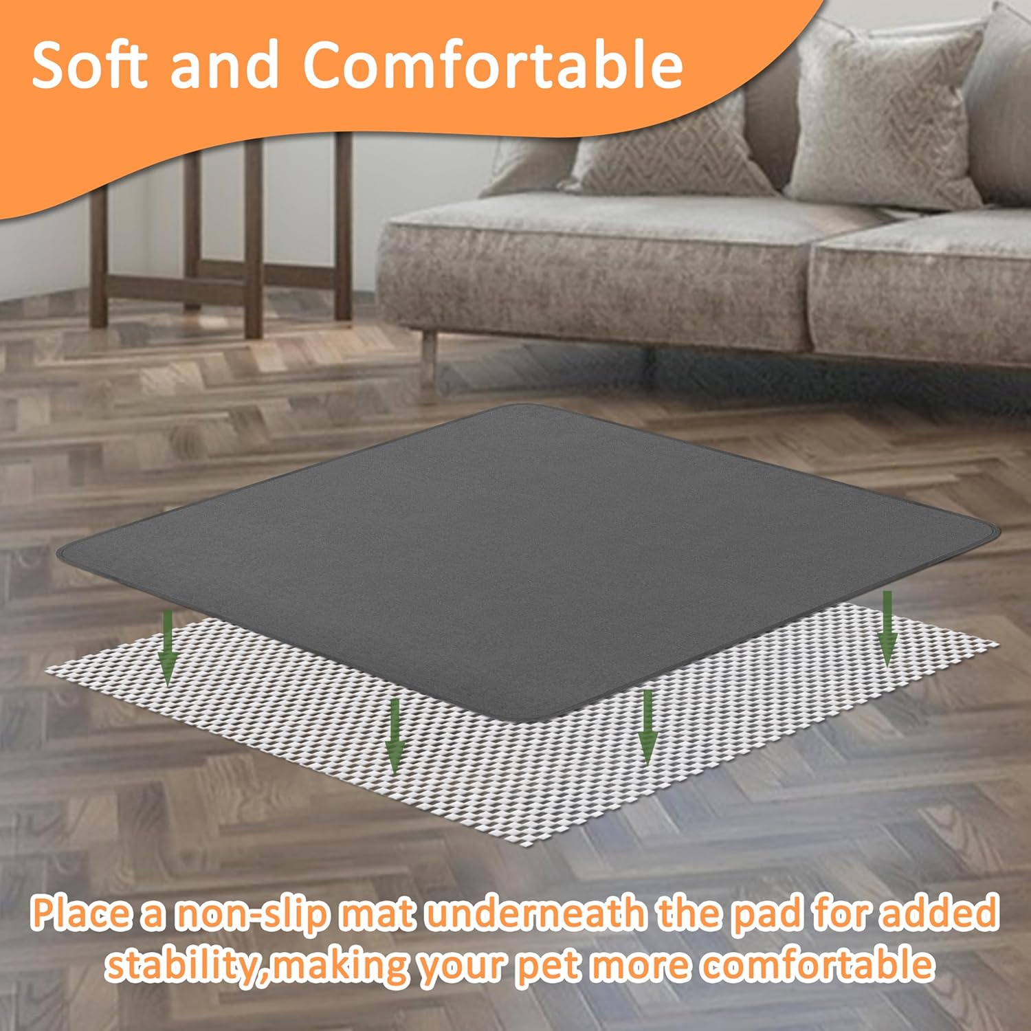 Washable Pee Pads for Dogs 72'' x 72'', 3 Packs, Extra Large Non-Slip Waterproof Reusable Pee Pads for Puppy Senior Dog , Incontinence Whelping for Dog Playpen, Quick Dry, Grey - Image 5