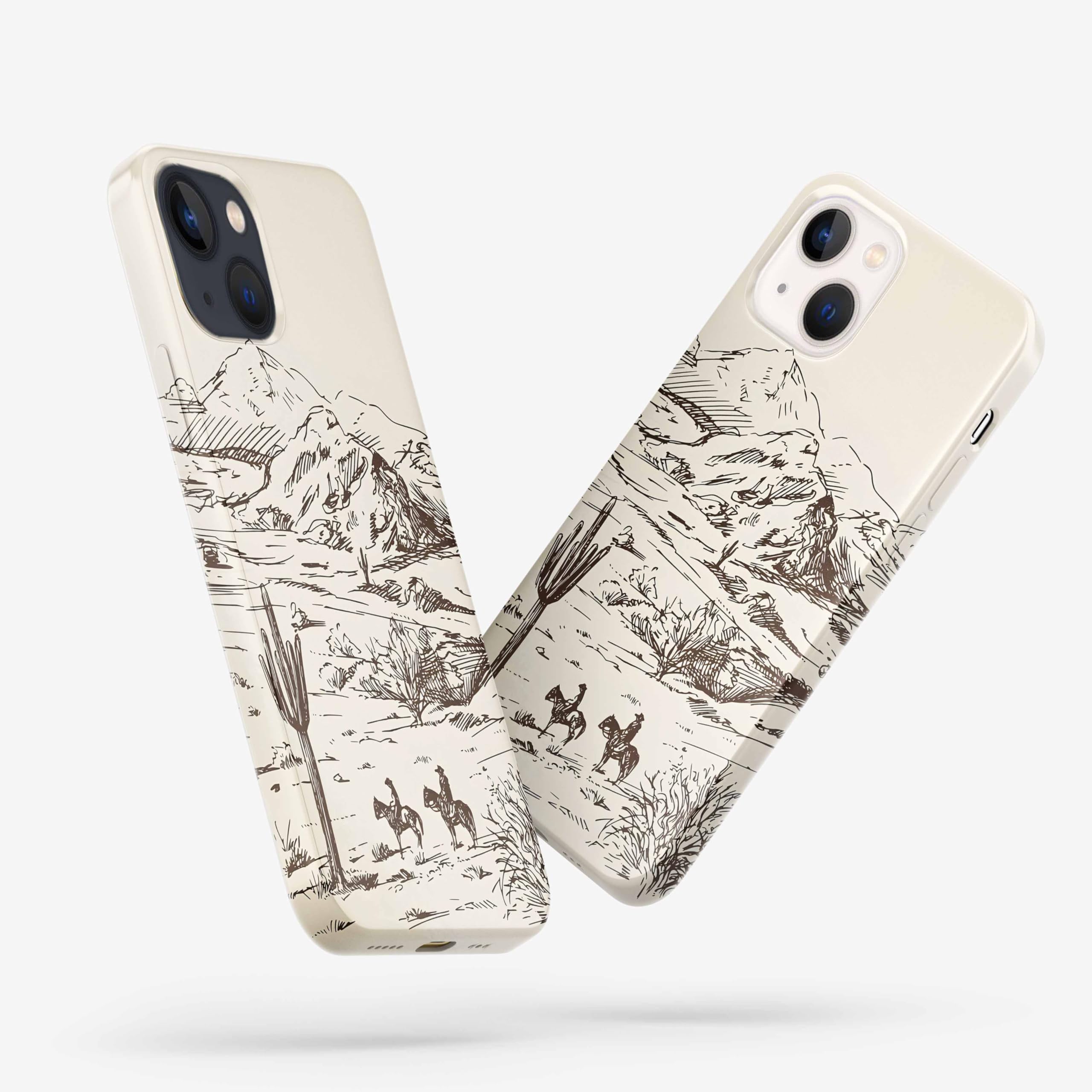 Nsyosio Vintage Cowboy Case for iPhone 15,Abstract Wild West Landscape Pattern,Cool Trendy Smooth Bright Tough PC Case Compatible with iPhone 15