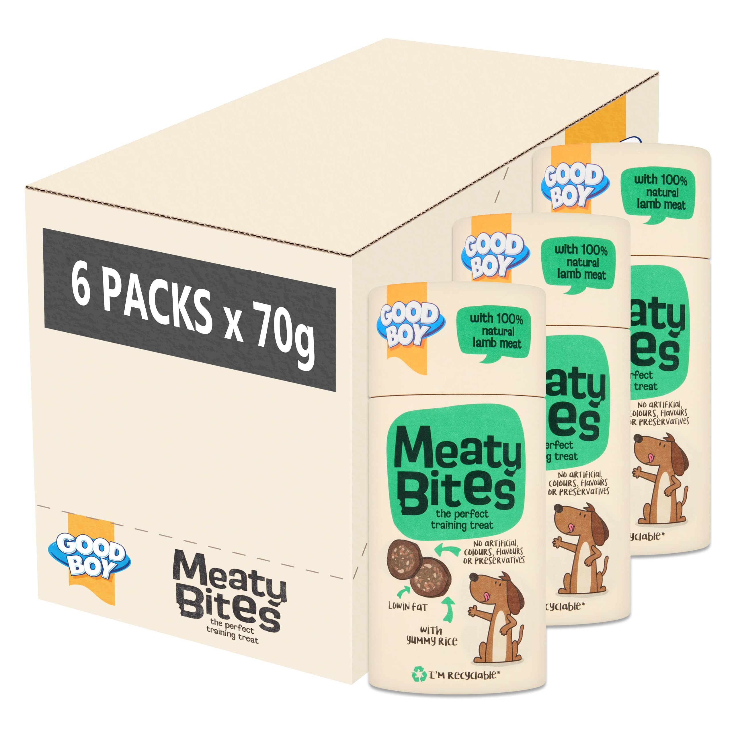 Good Boy Meaty Bites Lamb with Rice - Low Fat Dog Treats - Bulk Box 6 x 70g