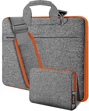 Hseok Laptop Shoulder Bag 15.6-16 inch Case,Water-Resistant Shockproof Computer Handbag with Small Case Compatible with MacBook Pro/Neo 16",Mac Air 15 M5, XPS 15/16 and most 15.6-16 PC,Gray-orange