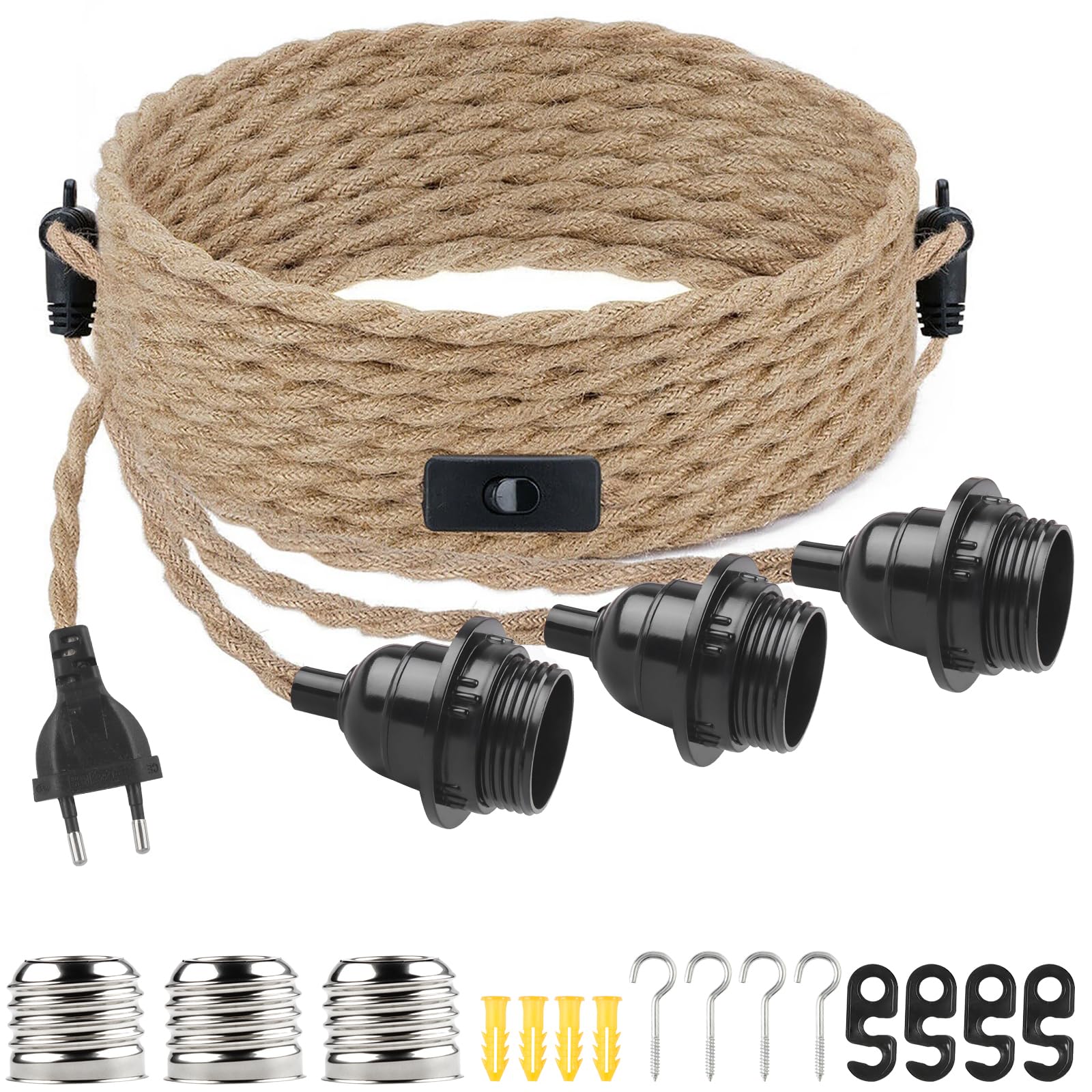 Portalámparas E27 vintage con interruptor y 9,36m de cable para iluminación retro 8