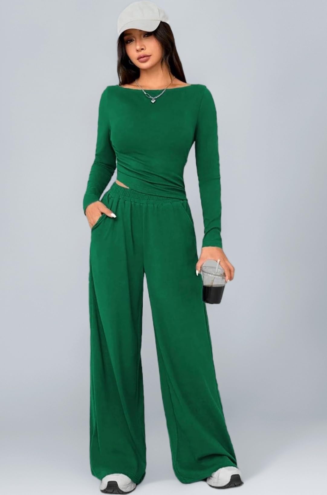 Women's Two-Piece Co-ord Set-Stylish Crop Top with High-Waist Pants | Casual,Lounge & Streetwear Matching Set