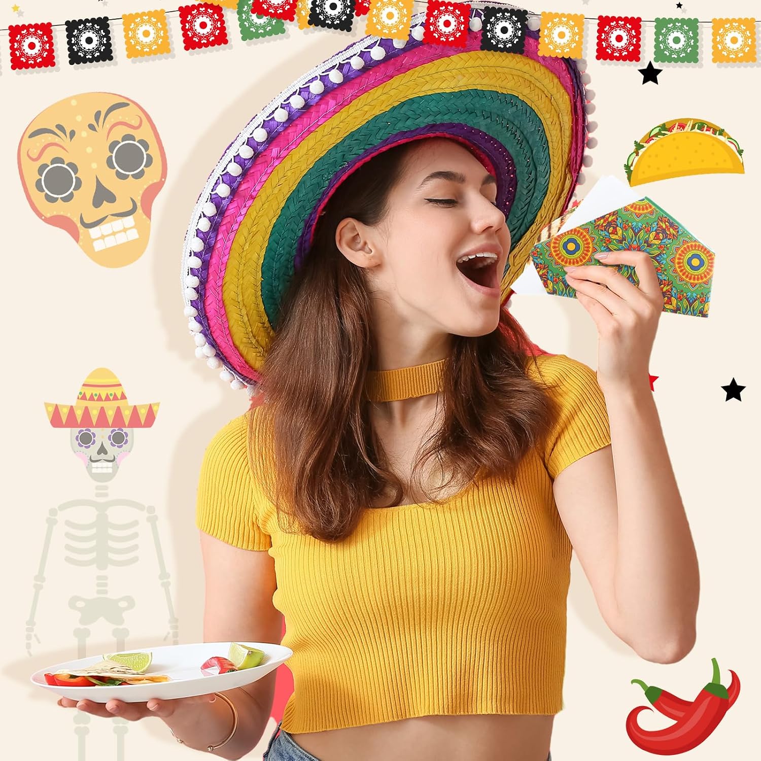 Qinyoung 120 Sets Disposable Taco Holders Bulk with Greaseproof Fiesta Paper Holder Shells Stand Rack Tray Stand up Nacho Holder Party Snack for Taco Tuesday Nights Party Supplies(5.5×2×2.2 Inches)