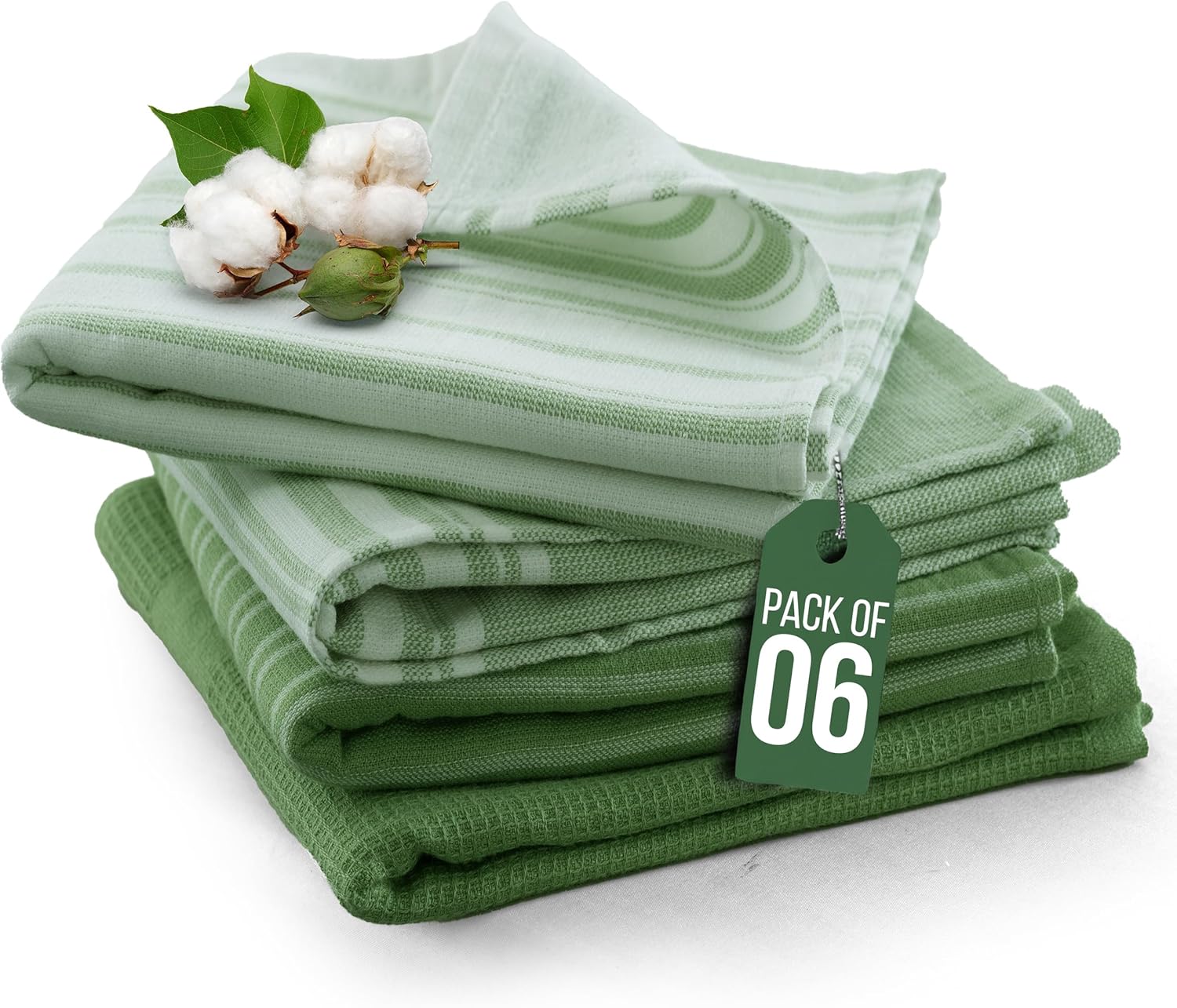 LDC 6 Piece Kitchen Towels Set 16x26 - Ultra-Absorbent, Soft, and Durable 100% Cotton Terry-Cloth Dish Towels - Perfect for Cleaning, Drying (Green)
