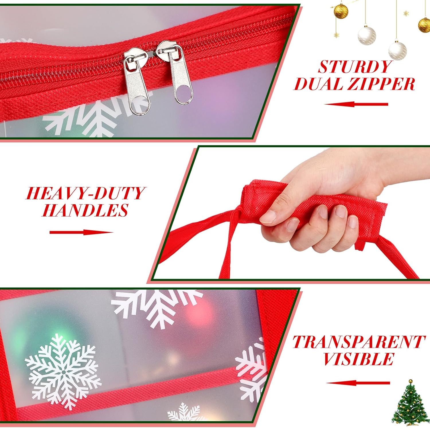 Hosuly 2 Pcs Plastic Christmas Ornaments Storage Box with Dividers, Zippers, 8 Trays,128 Slots, Christmas Storage Containers Xmas Ornaments Organizer for Holiday Balls Ornaments(Snowflake)