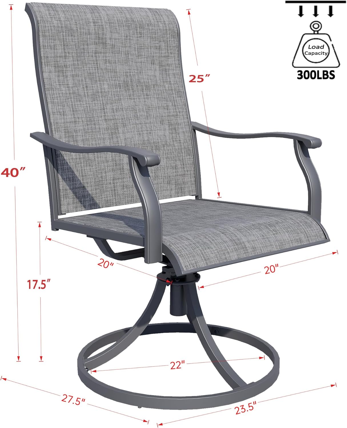 bigget Outdoor Swivel Chairs Set of 4, Patio Swivel Rocker Chairs 450LBS with Powder-Coated Metal Frame & Textilene Fabric, High Back Comfy Patio Rocking Chair for Outside, Front Porch, Grey