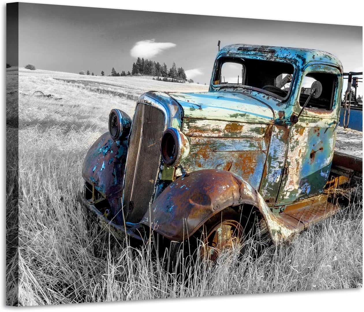 Amazon Com Rusty Truck Canvas Wall Art Vintage Blue Car Pictures Country Artwork Prints For Living Room 36 W X 24 H Multi Sized Wall Art