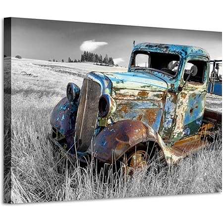 Amazon Com Rusty Truck Canvas Wall Art Vintage Blue Car Pictures Country Artwork Prints For Living Room 36 W X 24 H Multi Sized Wall Art