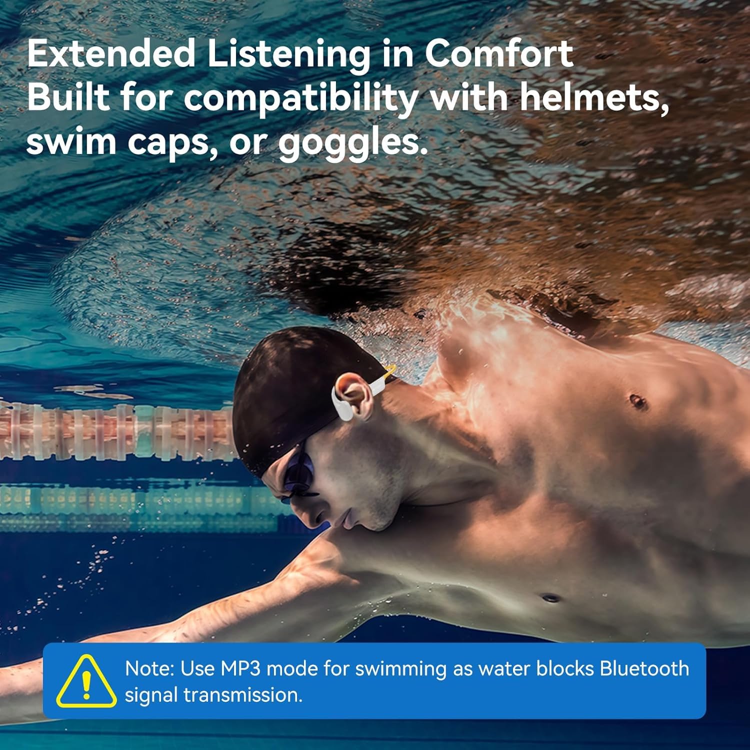 Swimming Headphones IP68 Waterproof, Open Ear Bone Conduction Underwater Headphones Bluetooth 5.4& MP3 with 32GB Memory Card, Soft/Skin/Lightweight Sound Swim Earbuds-SurfAudio(Orange)