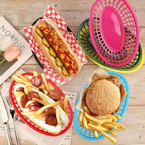 Miniatura 5 de EUSOAR Bandejas de plástico para servir, 6 cestas de alimentos de 9.4 x 5.9 pulgadas para servir, cestas de pan reutilizables para suministros de