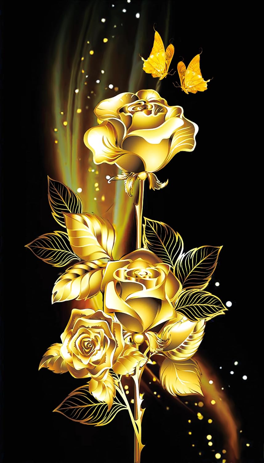 ROSTITCH pre-Printed Cross Stitch Kits for Beginner，Adults Needlepoint Cross-Stitch,Needlecrafts Embroidery Kits Black Golden Roses Arts Home Decor as GIF 19x31ins (Golden)