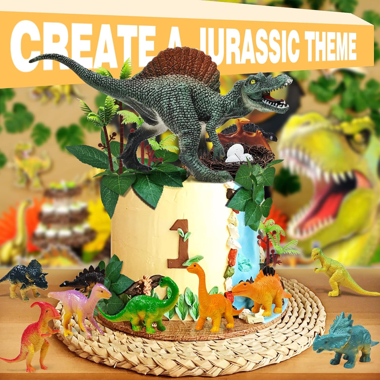 26 PCS Dinosaur Cake Toppers With Dinosaur Eggs, Leaves, Trees - Cake Decorations For Kids Birthday Party - Image 4