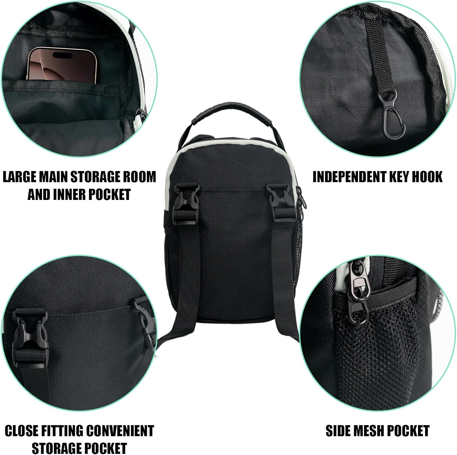Waterproof Crossbody Bag with Water Bottle Carrier Holder Shoulder Sling Pouch Handle Travel Hiking Daypack