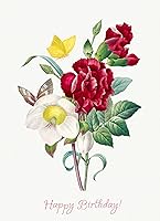 Vista 8 de PIXILUV Tarjeta de felicitación de feliz cumpleaños ~ Elegante orquídea blanca flores Vintage ilustración ~ Deseos de cumpleaños Vintage Tarjeta