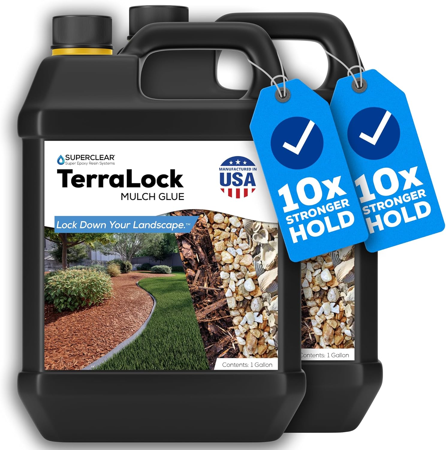 TerraLock Mulch Glue for Landscaping,Rock Glue. Easy Spray, Easy Hold. Perfect for Mulch, Pea Gravel Large & Small, Rock, Straw and Stone (2 Gallon)