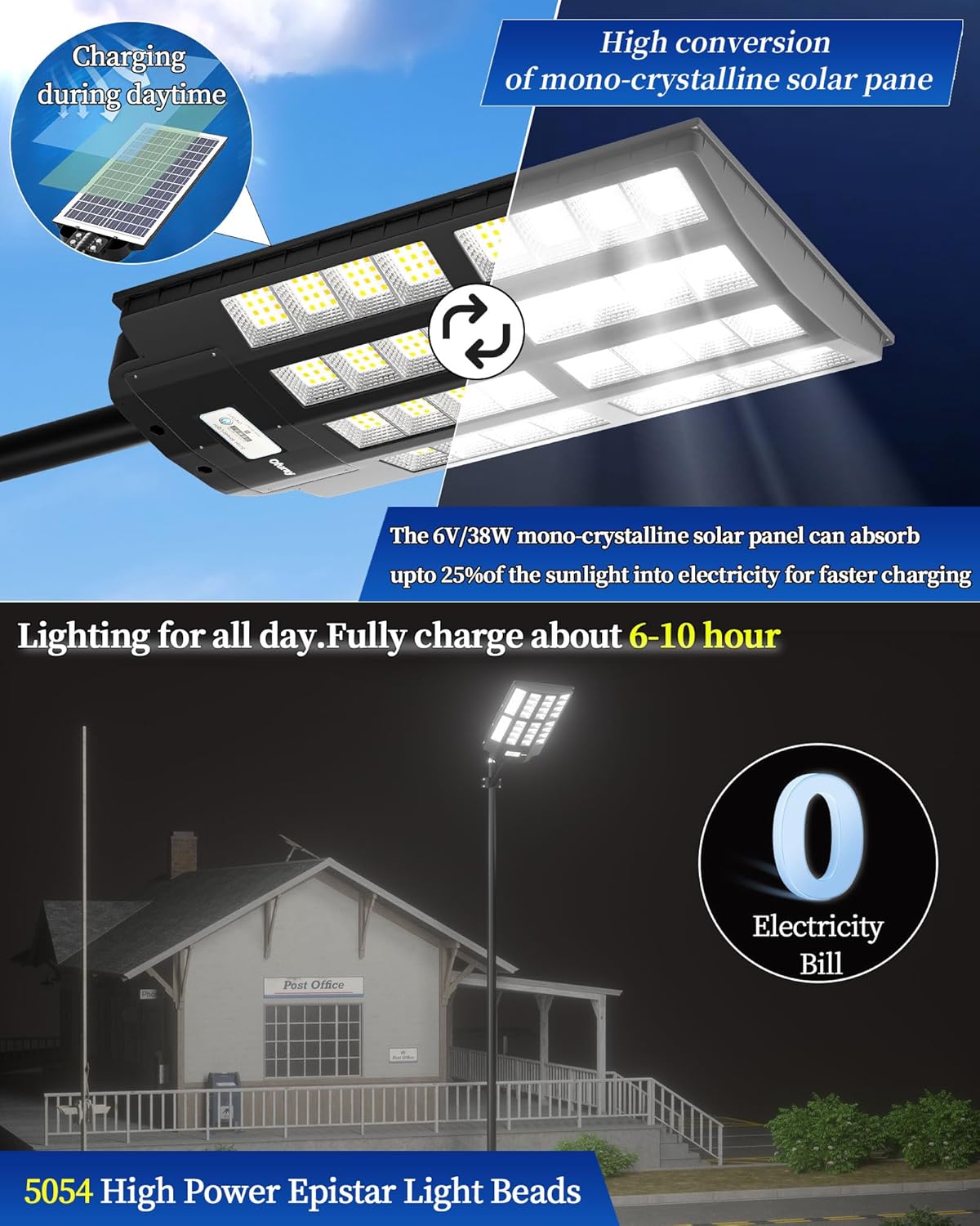 Ofuray 4200W Solar Street Lights Outdoor-2700K/4000K/6500K Dimmable Lights, Solar Parking Lot Lights Commercial Dusk to Dawn, IP67 with Remote Control Motion for Street,Court,Tree, Black