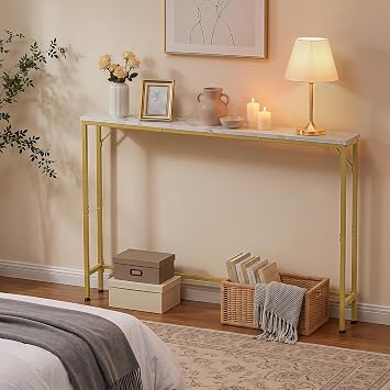 47.2 Console Table, Narrow Entryway Table, Skinny Sofa Table, Behind CouchTable, Long Skinny Table, DisplayTable for Entryway, Living Room, Foyer, Corridor, Office, Gold & White