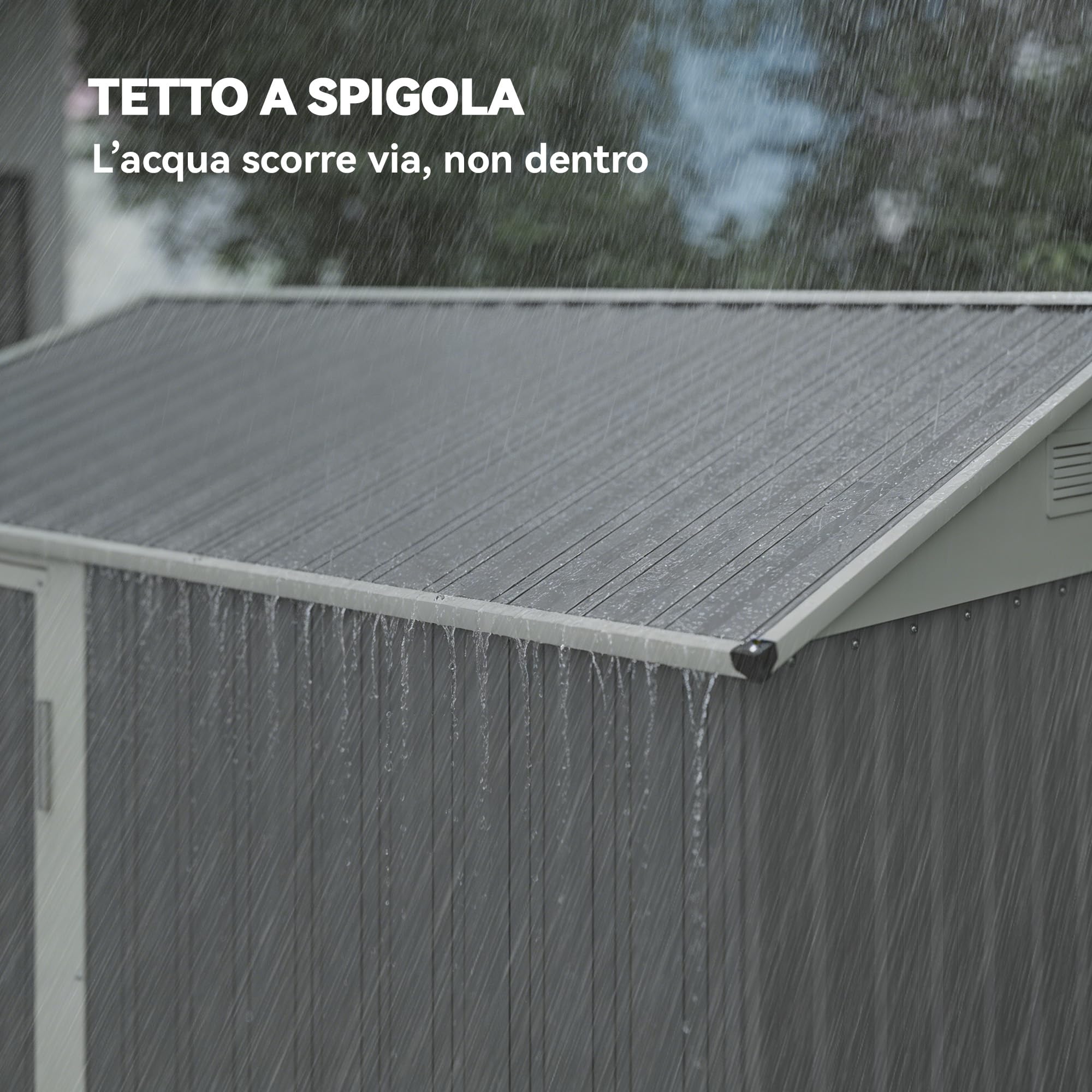 Outsunny Casetta da Giardino Alta 3.51m² in Acciaio Zincato con Prese d'Aria, Capanno da Giardino con Porta Bloccabile, Tetto Inclinato, Guanti, Capanno Porta Attrezzi, 209x177x236 cm, Grigio Argento