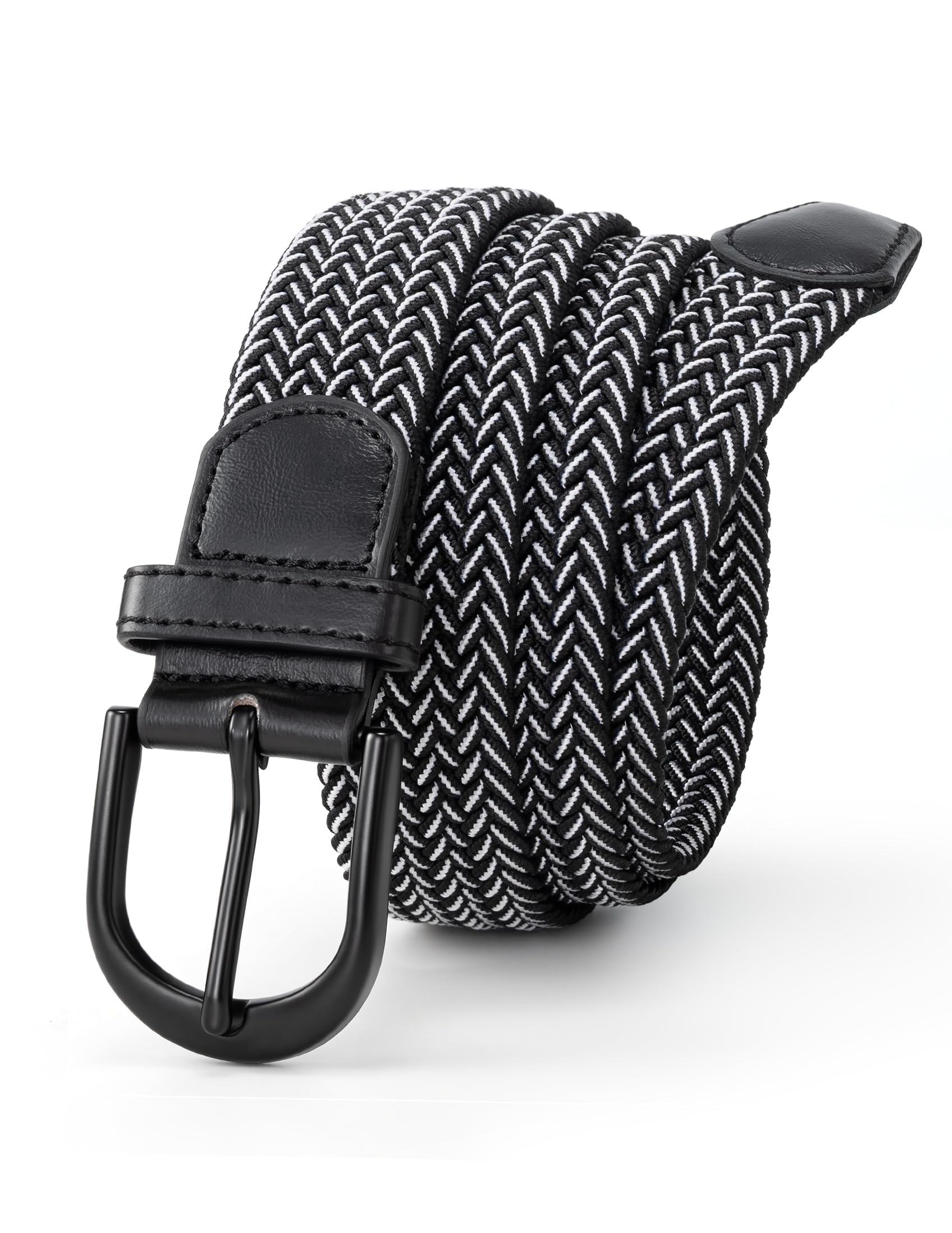 Mile High Life | Braided Stretch Elastic Belts | Pin Oval Solid Black Belt Buckle | PU Loop End Tip Men/Women/Junior Belt