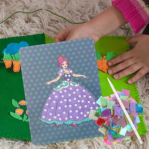 Miniatura 8 de EXCEART Manualidades de arte para niños, 2 juegos de tela de pintura de pinchazos, juguetes de arte de bricolaje, material de tela, manualidades,