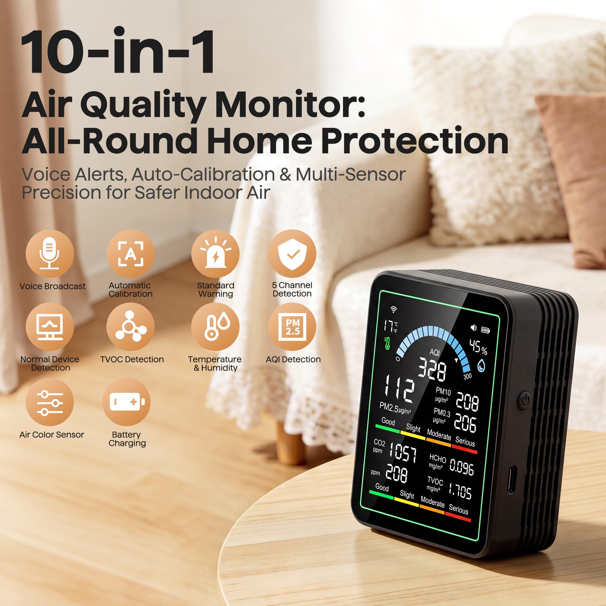 Air Quality Monitor Indoor, 10-in 1 Smart Air Quality Tester — Amazon image 2