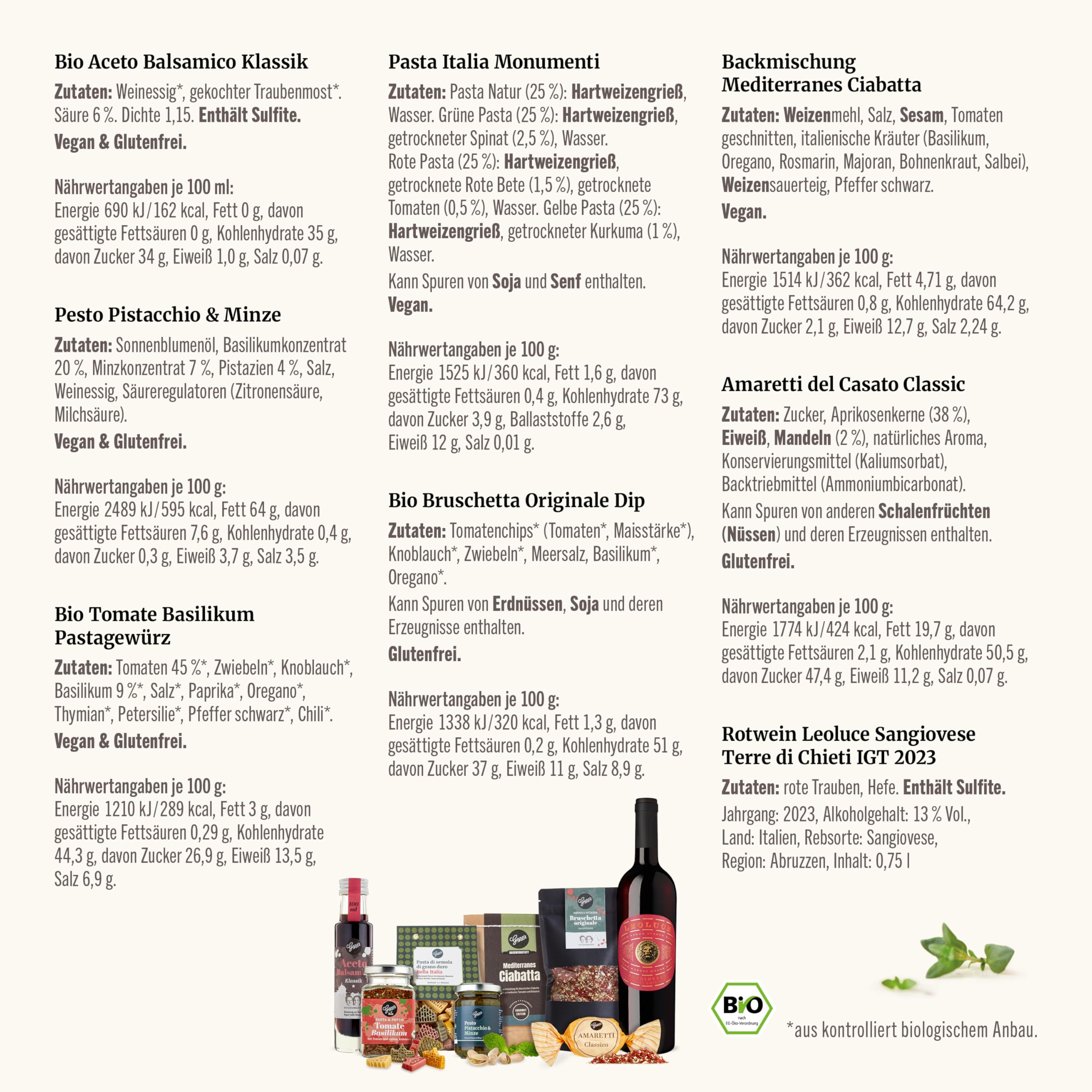 Gepp’s Feinkost Italienreise Geschenkset mit italienischen Delikatessen Rotwein 750 ml Trüffel-Olivenöl