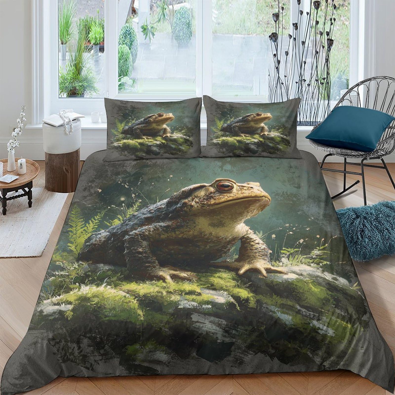 Ctjqhvkz Style-8 3D Printed Forest Frog Fitted Sheet Microfiber Soft Moss Animal Mattress Cover For Bedroom Dorm Protector Decor Single（135X200cm）