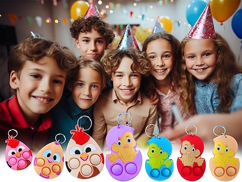 Miniatura 4 de 24 paquetes de huevos a granel pollos mochila llavero mini pop Fidget fiesta Pascua regalos escuela estudiantes premios burbuja