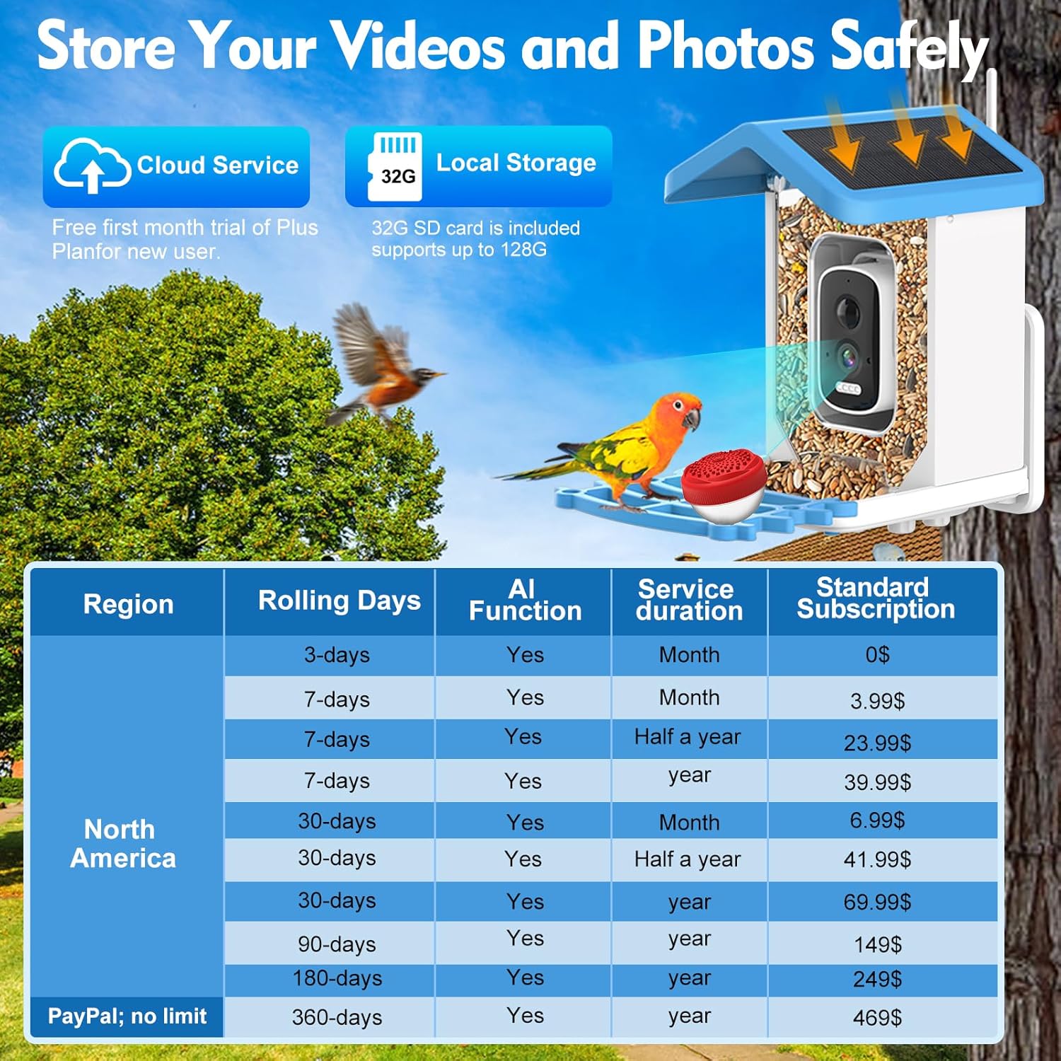 Bird Feeder with Camera Solar Powered: 2L Smart Bird Feeder, 2.5K Live Cam, AI Identification, Free 32GB Card, Waterproof Auto Video Capture for Outdoor Backyard – Gift for Festivals, Blue - Image 8