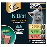 Sheba Perfect Portions Kitten Wet Cat Food Pate Chicken Entree&comma; Salmon Entree&comma; and Turkey Entree&comma; 2&period;6 oz&period; Twin-Pack Trays &lpar;24 Count&comma; 48 Servings&rpar;
