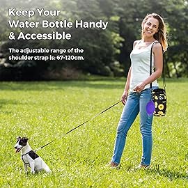 Nuovoware Water Bottle Carrier, 40oz Bottle Carrier Sports Water Bottle Holder with Adjustable Shoulder Strap, 2 Pockets Flask Sling Bag Drawstring Pouch for Climbing Hiking, Black with Sunflower