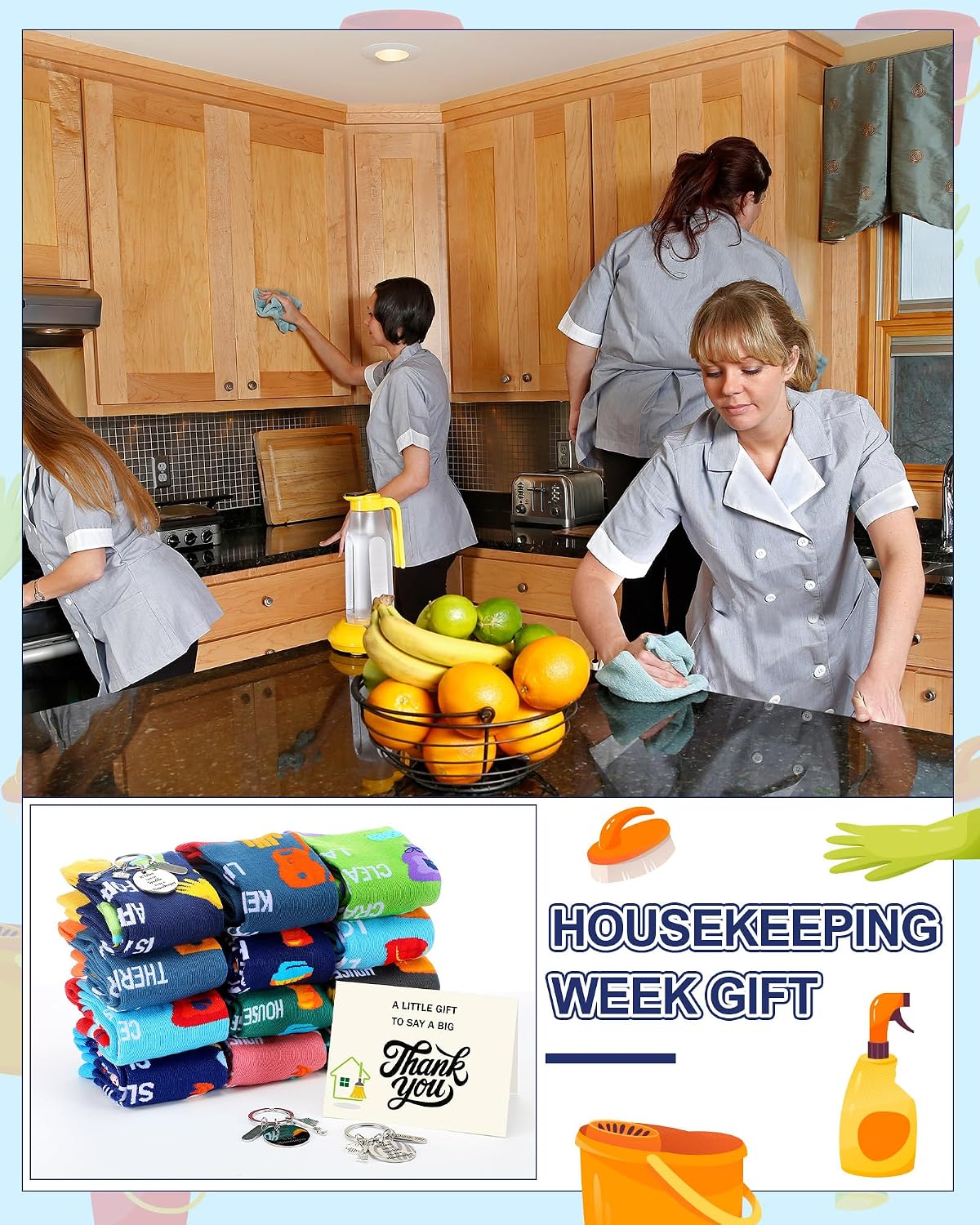 36 Pcs Housekeeping Appreciation Gifts Sets Include Novelty Housekeeper Crew Socks Housekeeping Keychains with Thank You Card for International Housekeepers Week Appreciation Favors Supplies