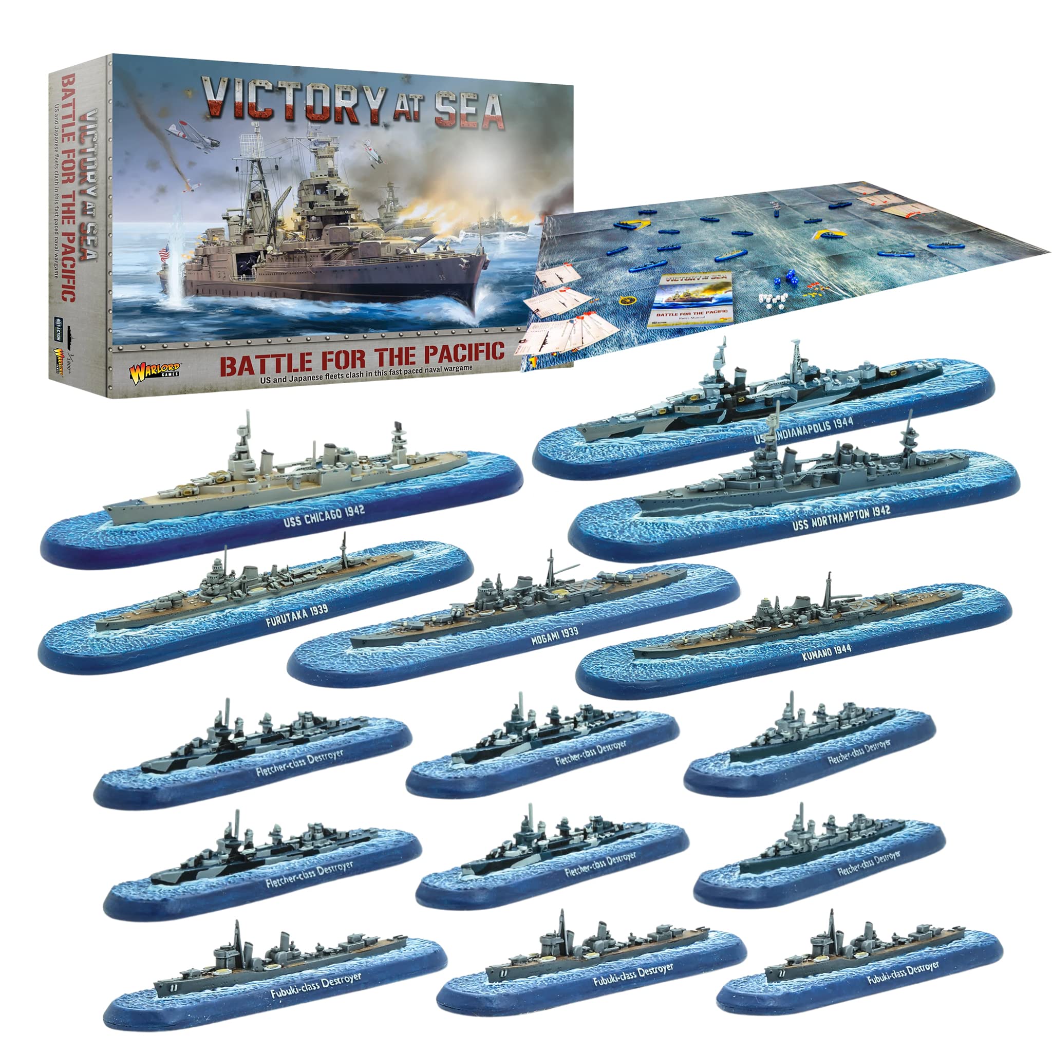Wargames Delivered Warlord Games Victory at Sea - Battle for The Pacific Starter Set, Battleship Model Game WW2 Miniature Battleships, Aircraft Carriers, and Submarines for Miniature Wargaming