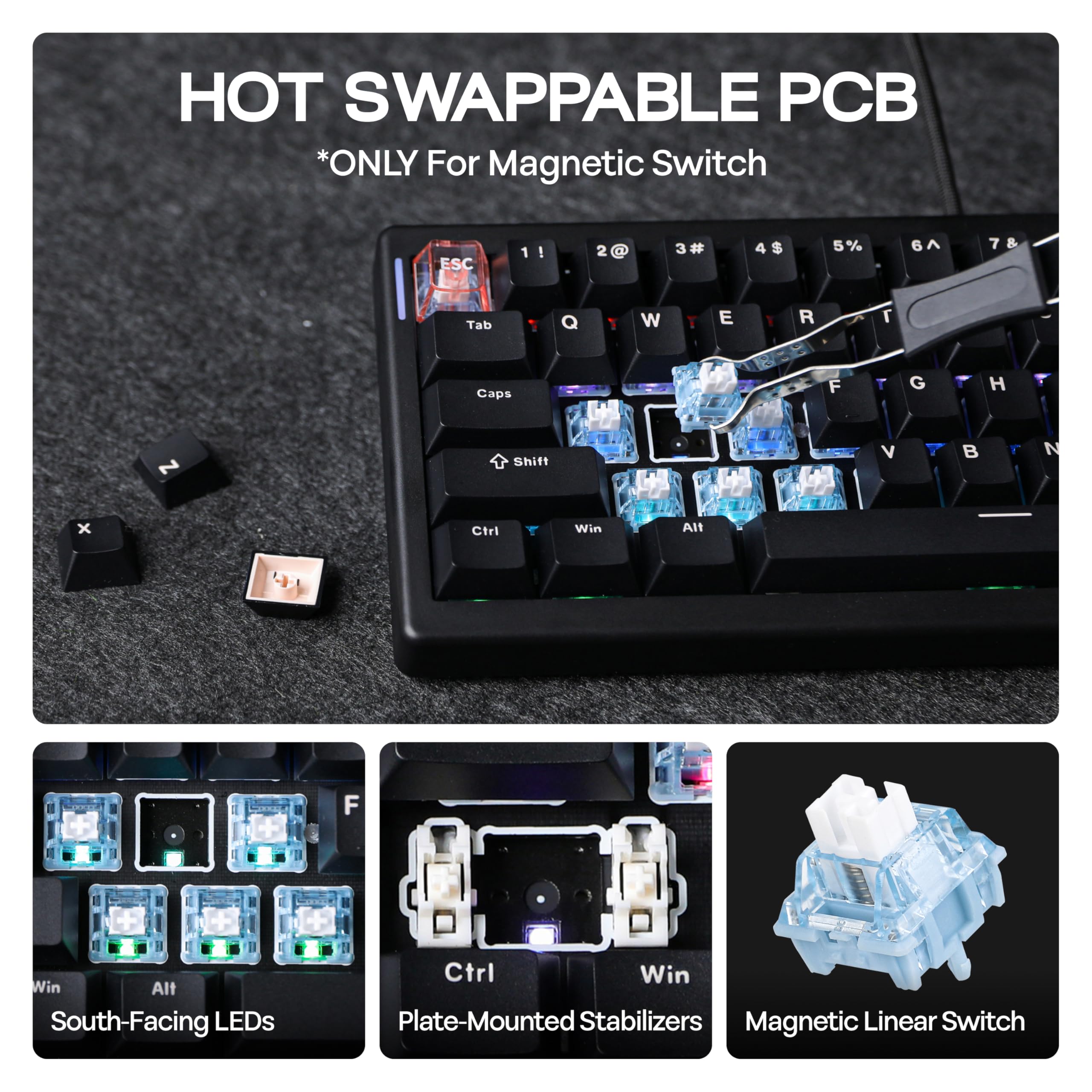 MechLands CIDOO C60 HE Wired Rapid Fast Gaming Keyboard con interruttore magnetico silenzioso, tastiera con effetto hall con frequenza di polling 8K, latenza 0,125 ms, layout compatto a 63 tasti,