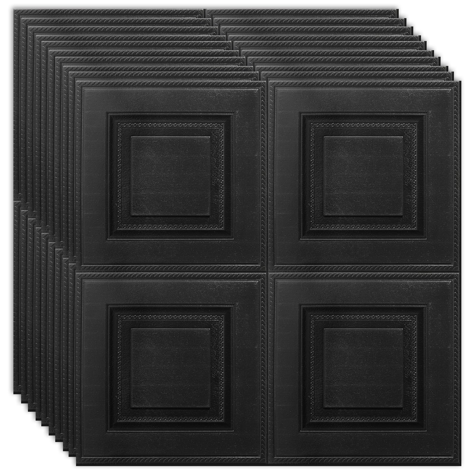 Snewvie Black 40 PCS Ceiling Tiles Self Adhesive Peel and Stick Wall Panels Self Adhesive 3D Grid Wood Wall Panels 70X70cm 3D Waterproof PE Foam Ceiling Covering for Home/Office Decoration