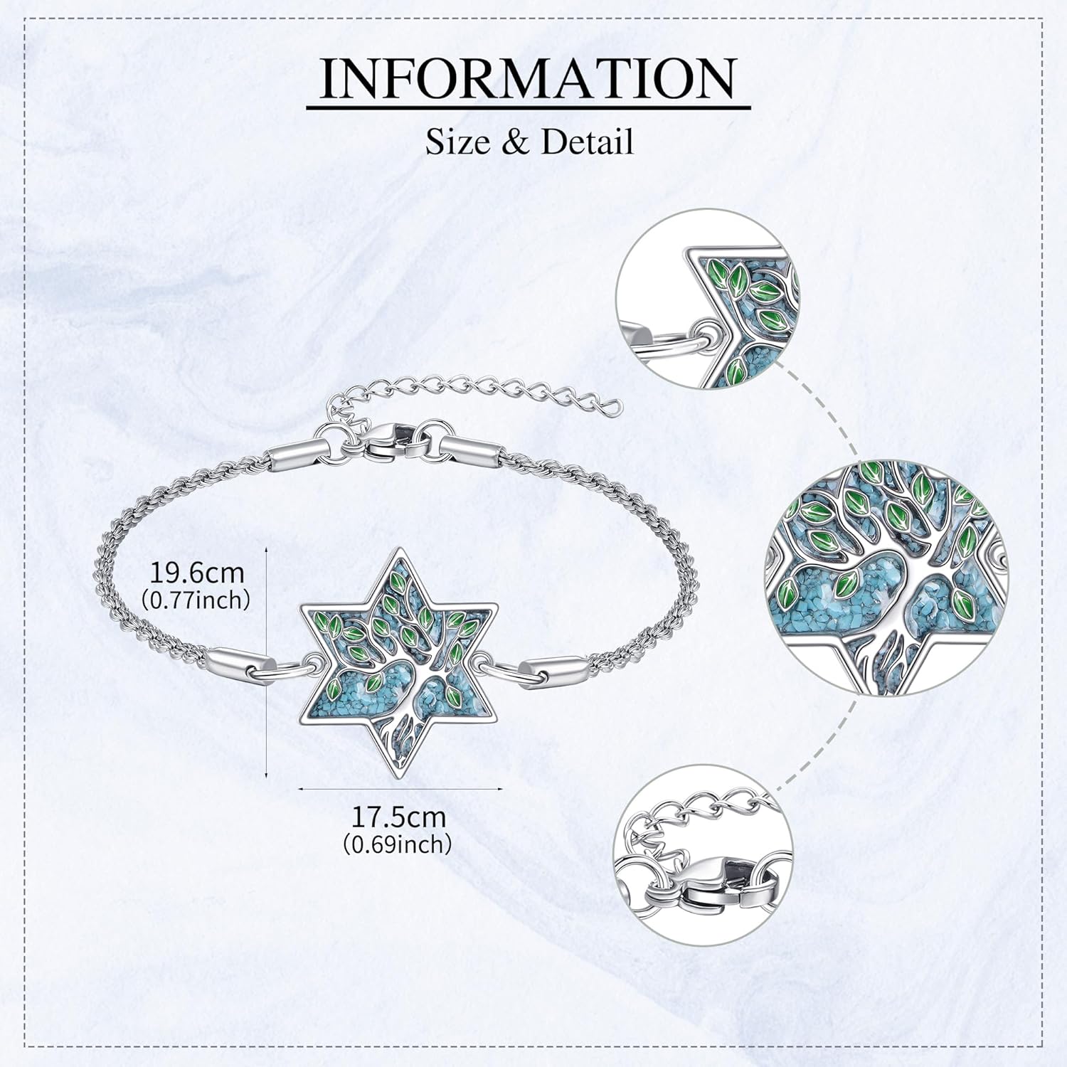 ONEFINITY Tree of Life Bracelet Sterling Silver Turquoise Star of David Bracelet Gifts for Women Jewelry - Image 6