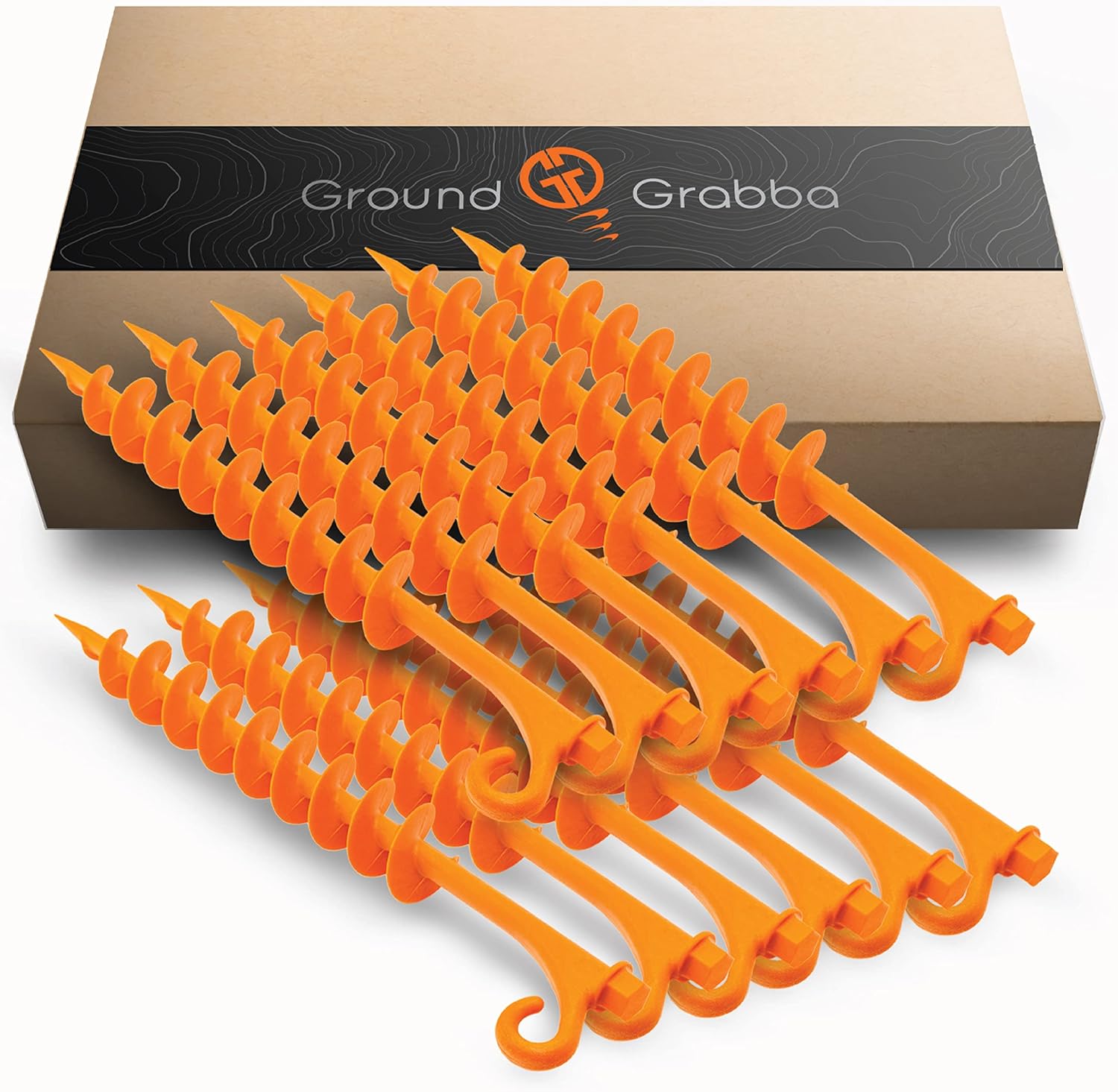 GROUNDGRABBA Lite - Orange - Tent Stakes - 12 Piece Tent Stakes for Sand | Tent Stakes | Screw in Earth Ground Anchors for Maximum Grip and Longevity in Soft Surfaces | 12x GroundGrabba Lite Orange