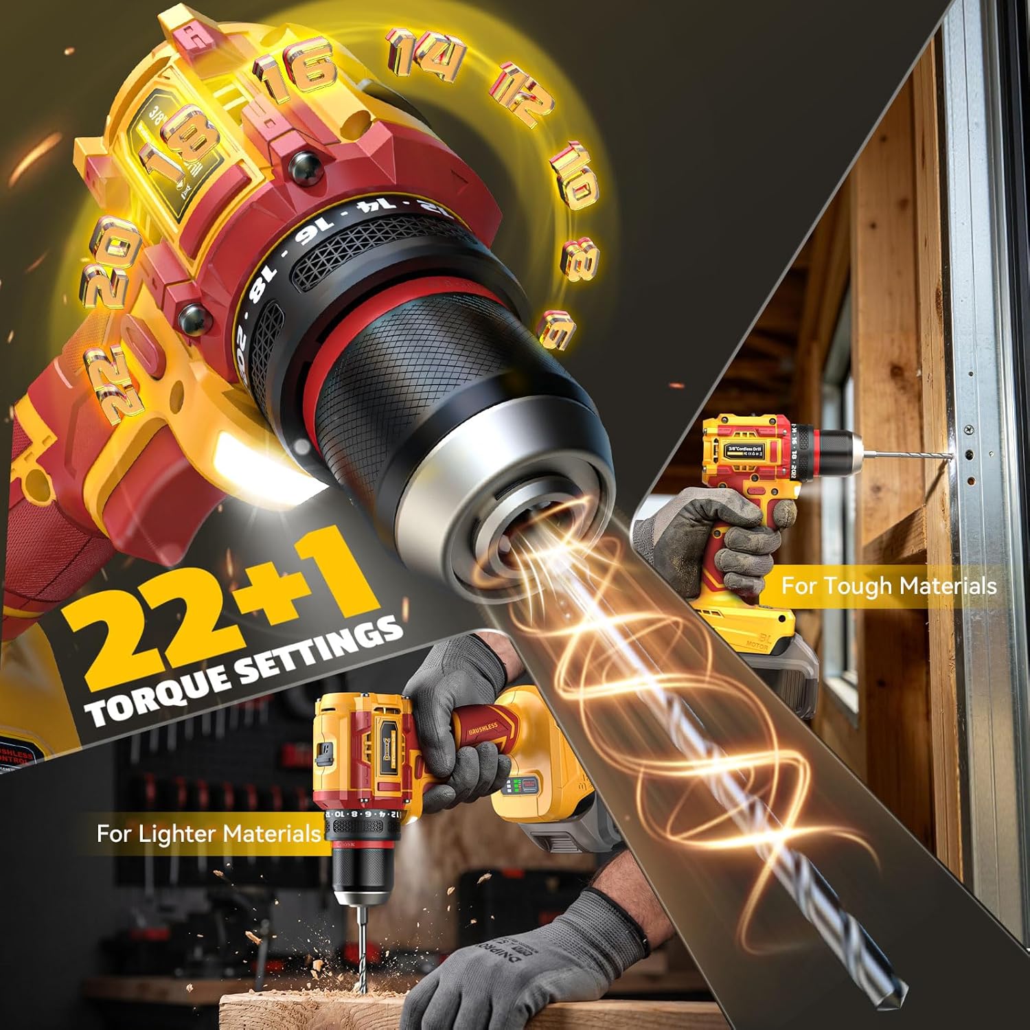 DIYtoolifz Cordless Drill and Impact Driver Set Compatible with DeWalt 20V Battery (Bare Tool), Brushless Power Tool Combo Kit with Bits, Compact & Portable Driver Drill for Home DIY, Woodworking