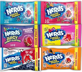 Nerds Gummy Clusters Variety Pack, 6 Bags, Assorted Flavors, Share Size | 6 bags of Nerds Gummy Clusters in assorted fan-favorite flavors with sweet, crunchy gummy candy in share-size pouches