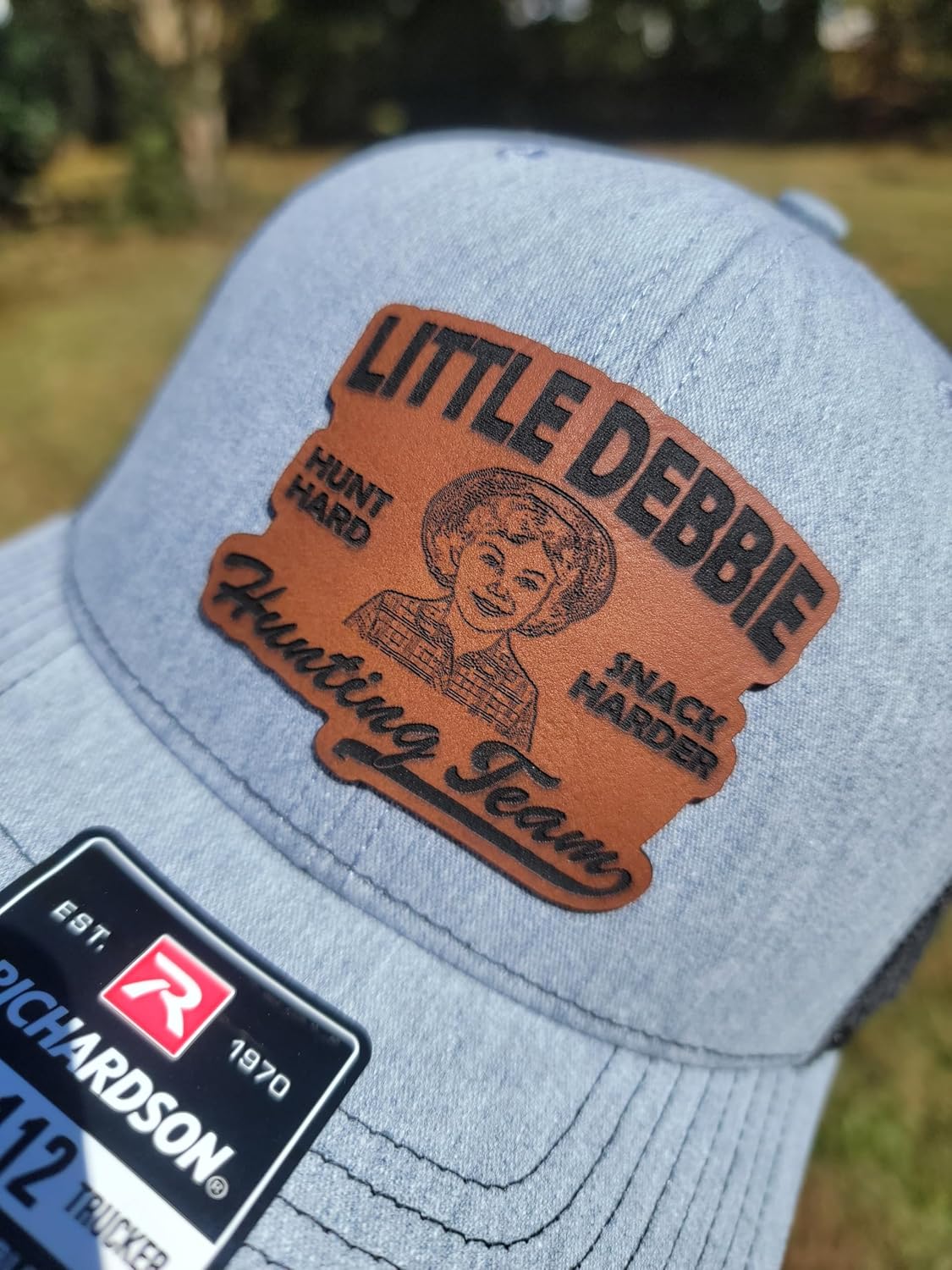 Snack Cake Hunting Team ADULT Size Leather Patch Hat | Funny Hats for Dad | Apparel & Accessories | LD