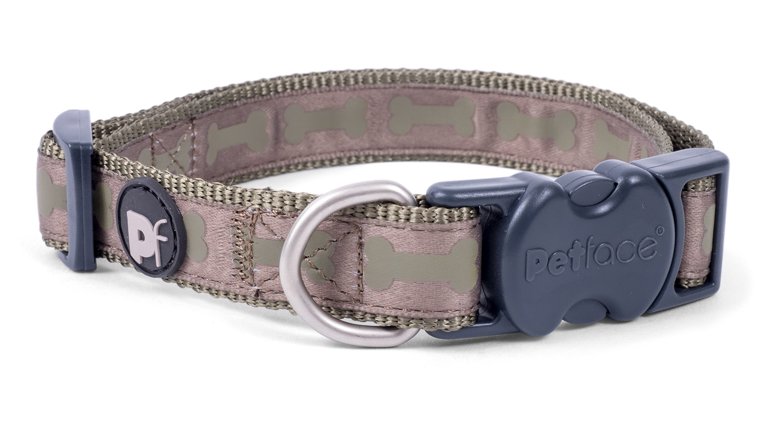 Petface Tonal Bones Pattern Dog Collar, Large, Country Green