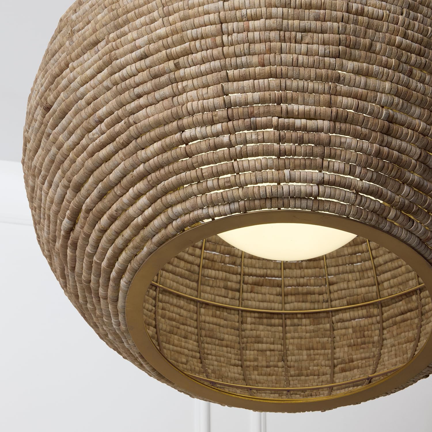 Capital Lighting 359711LFB Morada Handcrafted Wooden Beads Pendant with Soft White Glass Globe Diffuser, 1-Light 100 Watt, 24" H x 24" W, Light Fawn and Matte Brass