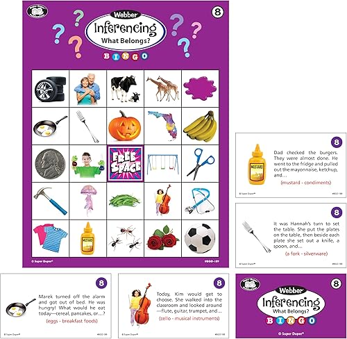 Miniatura 7 de Super Duper Publications | Juego de bingo de inferencia | Habilidades sociales, categorías, rimas, acciones, causa y efecto, ocupaciones | Recurso