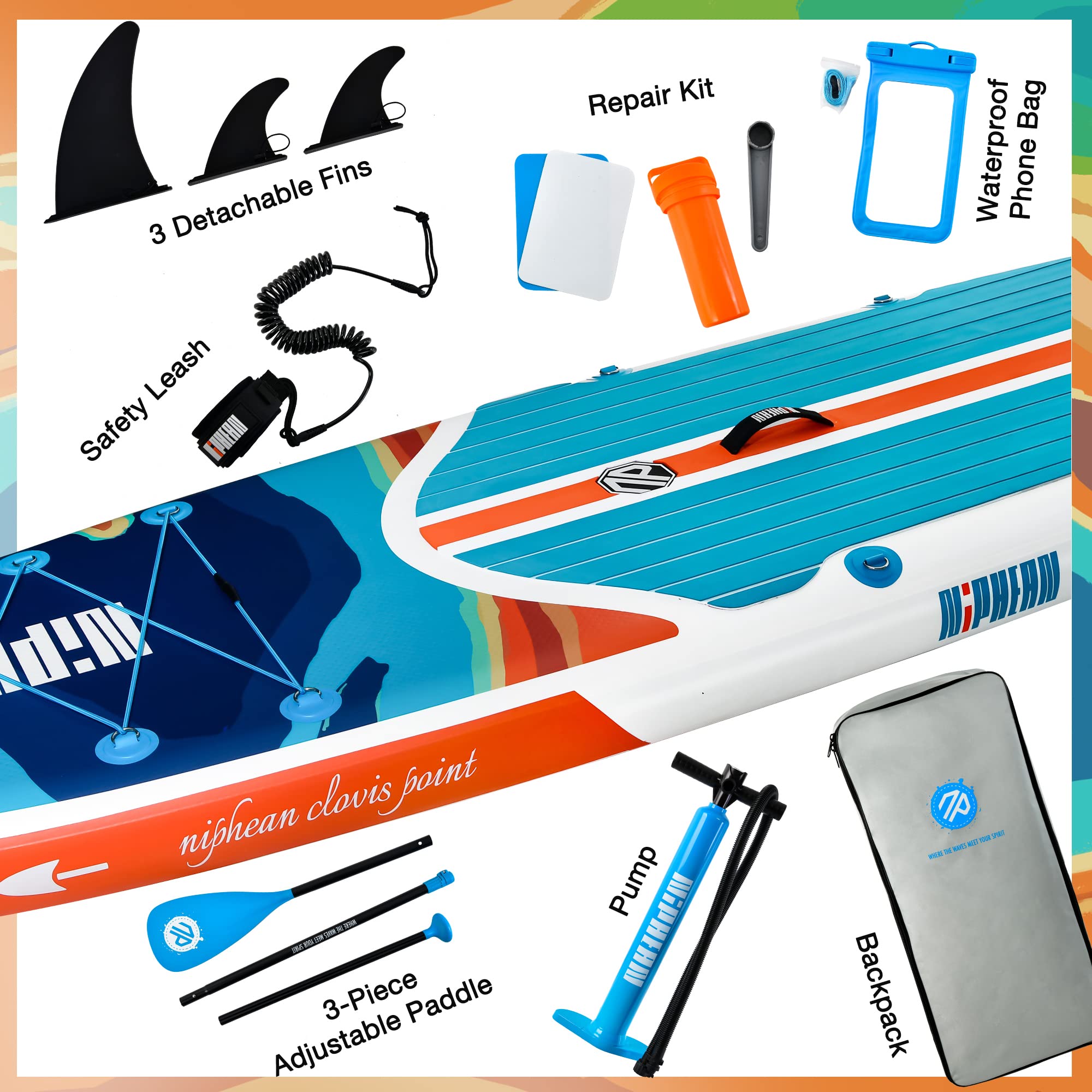 Niphean Sup Gonfiabile con Accessori SUP, Coperta in EVA Antiscivolo, SUP Gonfiabile con Sedile,320cm tavola da sup, Tavole SUP Gonfiabili Adulti e Giovani di Tutti i Livelli di Abilità