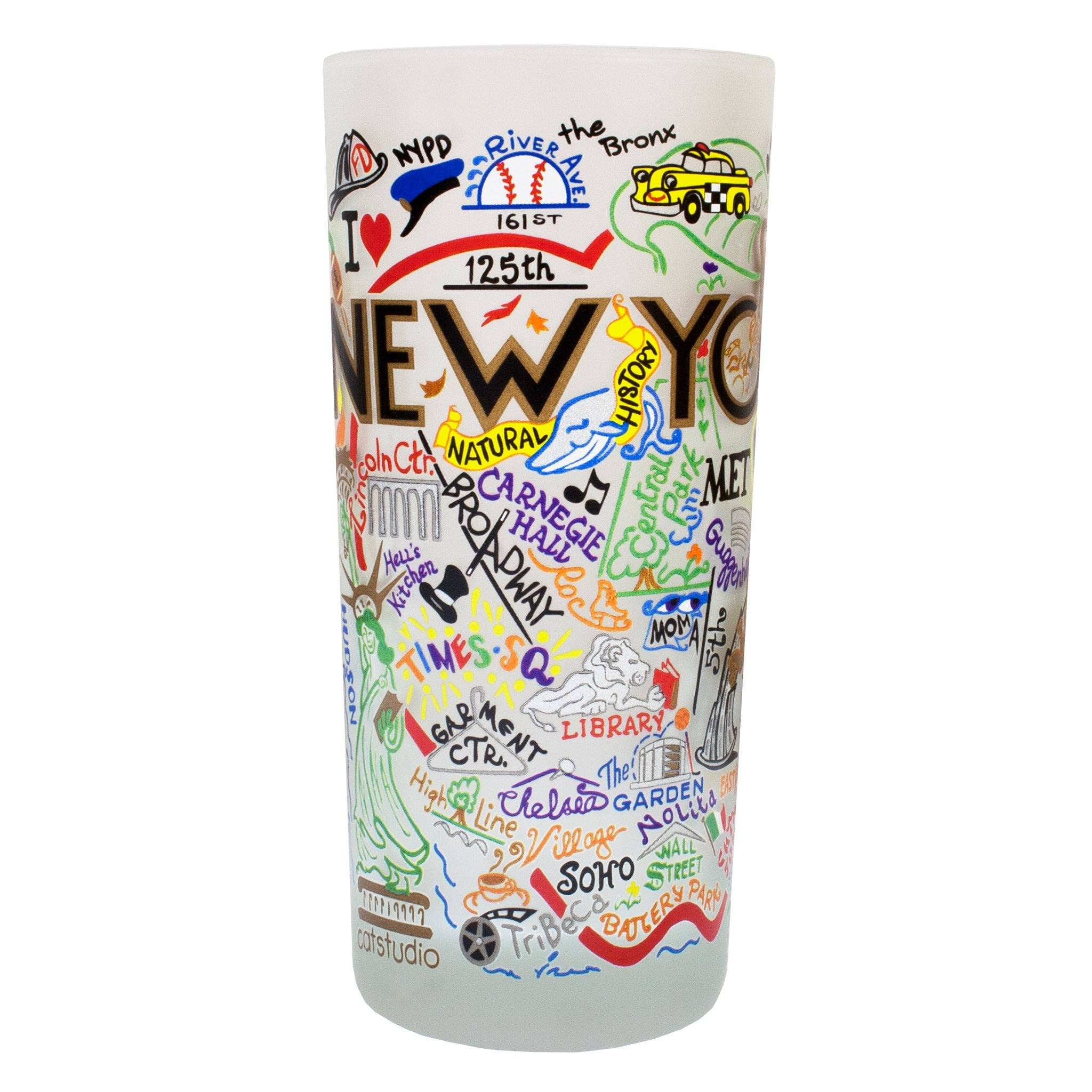 Catstudio Drinking Glass, New York City Frosted Glass Cup for Kitchen, Drinking Glasses, 15oz Dishwasher Safe Tumbler, Wedding Gifts