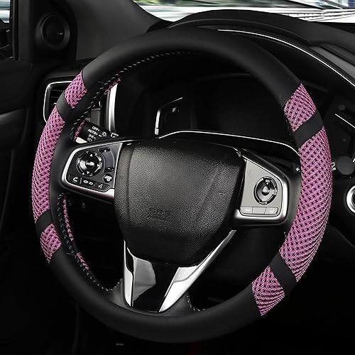 BOKIN - Funda de volante de fibra de carbono, universal, cuero de microfibra, transpirable de seda de hielo, fresco en verano y cálido en invierno,