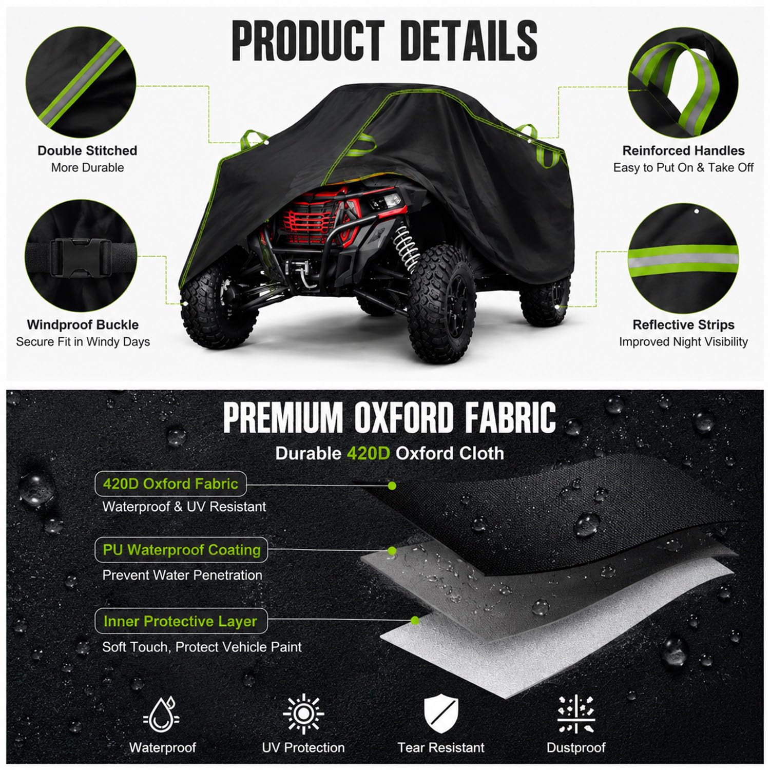 Housse Quad Étanche Oxford ATV pour Kymco KXR 250 2003–2014 Bâche de Protection Extérieure Anti Pluie UV Poussière Neige avec Bandes Réfléchissantes