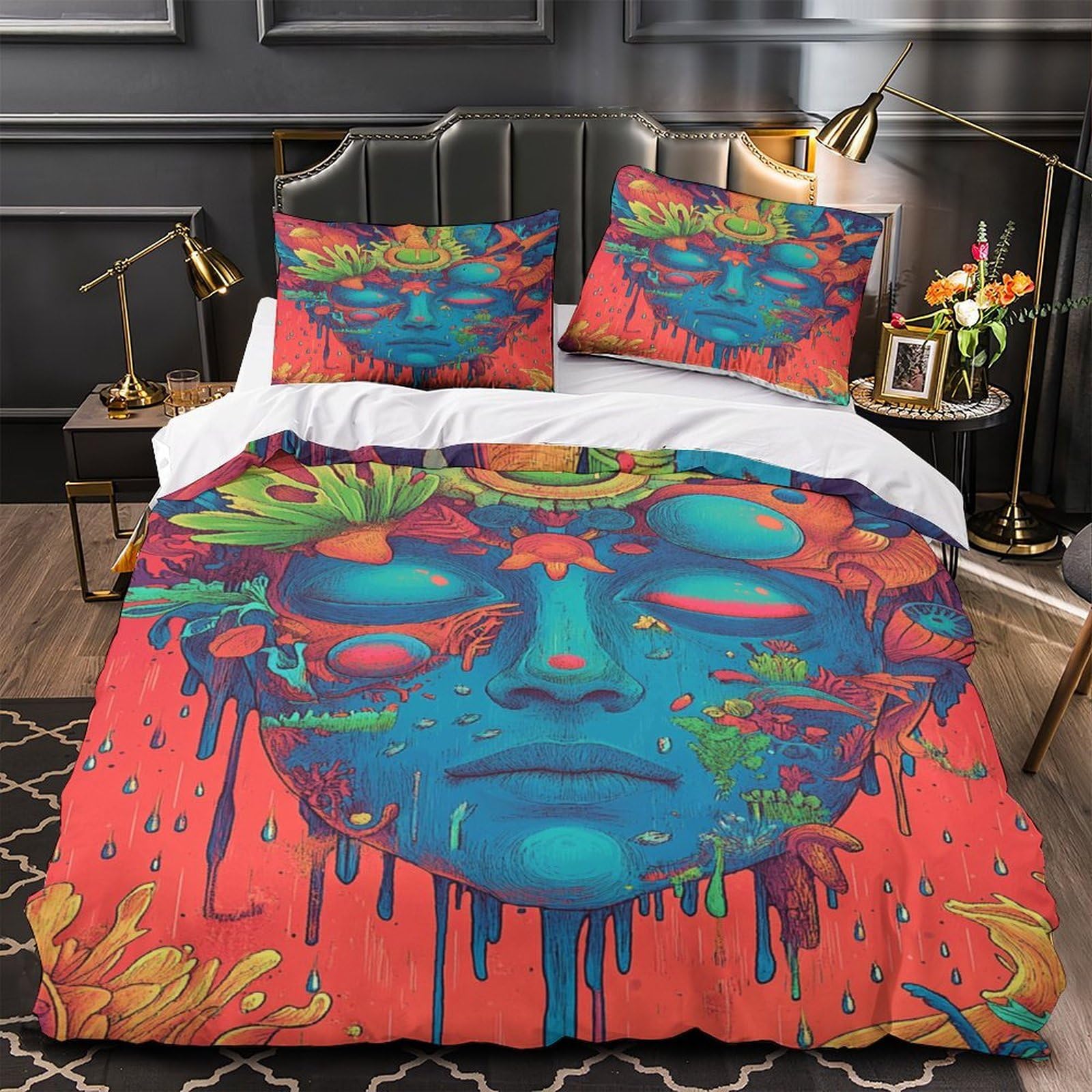 Housse de couette cerf 3D pour une chambre adulte au style psychédélique